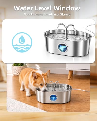8L/270oz/2Gallon Stainless Steel Dog Water Fountain Pet Fountain