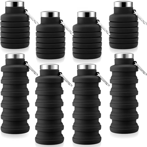 4 Pcs Collapsible Water Bottles 17 oz Reusable Silicone Foldable Travel Water Bottle Portable Leak Proof Sports Water Bottles for Gym Camping Hiking (4 Count)