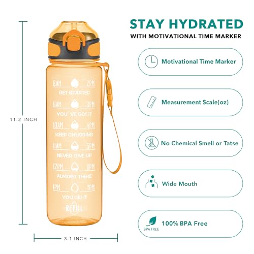 32 oz Water Bottle with Times to Drink and Straw