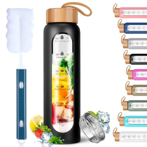 Glass Water Bottles 32 Oz with Silicone Sleeve