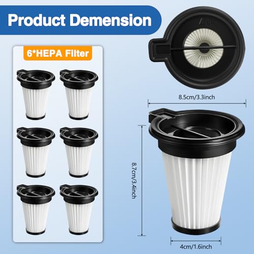 6 Pack HEPA Filter Replacement for Wyze Cordless Vacuum