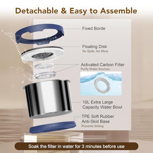 10L Dog Water Bowl No Spill Stainless Steel for Slow Drinking Blue