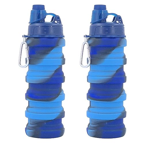 Collapsible Water Bottles Two Pack Travel Sports Portable Sport Water Bottle comes with mountaineering Buckle 500ml silicone Water (2 Count)