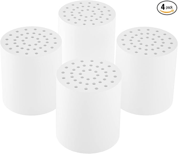 SR SUN RISE 20-Stages Shower Filter Replacement Cartridges - Universal Fit for Most Shower Head Filters, Reduces Chlorine & Chemicals, pH Balanced Water for Soft Skin & Healthy Hair（4-Pack）