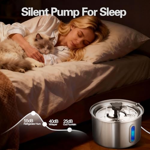 3L 101oz Stainless Steel Cat Water Fountain for Indoor Use