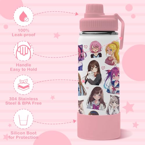 18oz Anime Water Bottle with 2 Lids
