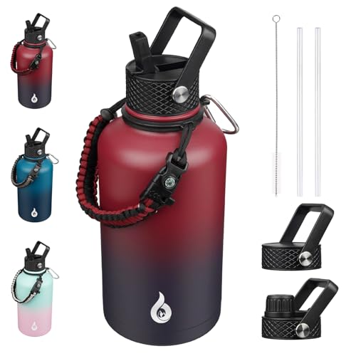 64oz Insulated Water Bottle with Straw Lid Large Stainless Steel Jug