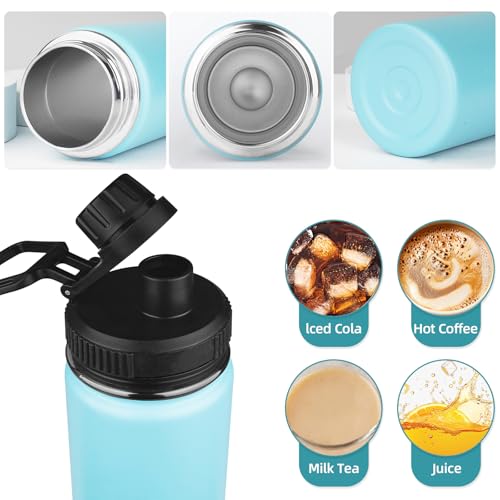 18oz Sports Insulated Water Bottle for School with 2 Lids (18 Count)