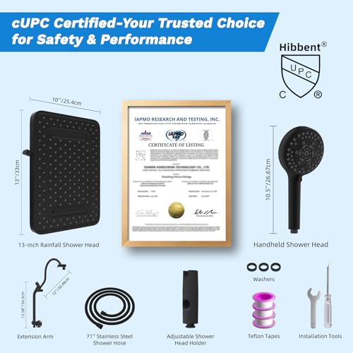 cUPC Certified High Pressue 13'' Rainfall Shower Head with 5