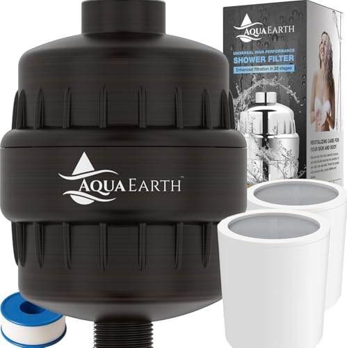 Shower Head Filter For Hard Water Oil Bronze 20 Stages to Remove Chlorine Fluoride Water Softener Coconut Shell Activated Carbon Reduces Dry Itchy Skin Heavy Metals Other Sediments