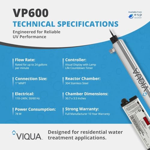 VP600 Ultraviolet Commercial Water Treatment 30 GPM Monitored Professional Plus UV System