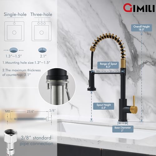 Black and Gold Kitchen Faucet with Pull Down Sprayer