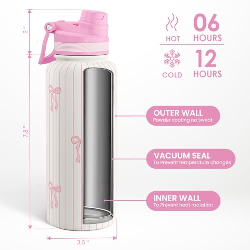 Bow Stainless Steel Water Bottle with Strap 32oz