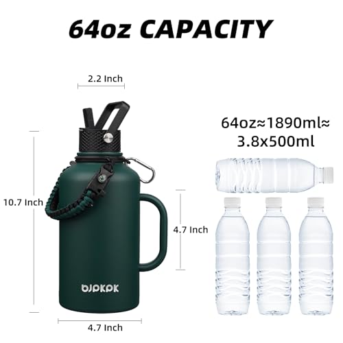 64oz Insulated Water Bottle with Straw Lid Large Stainless Steel Jug