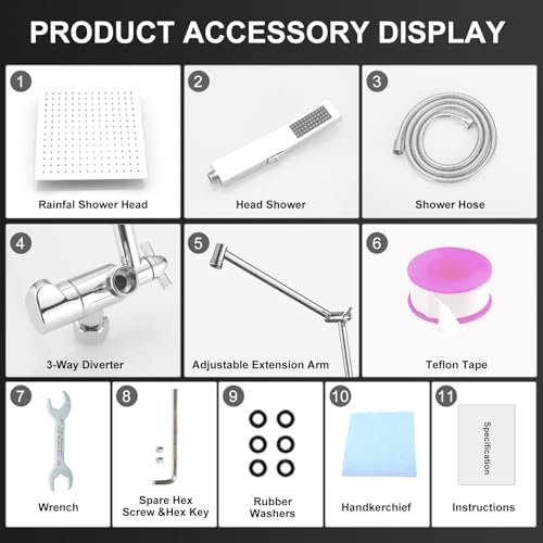 All Metal 10 Inch Rain Shower Head with Handheld Spray Combo
