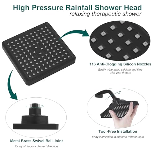 Filtered 6 Inch Square Shower Head High Pressure Bathroom Rain Showerhead Filter for Hard Water to Remove Chlorine and Harmful Substances