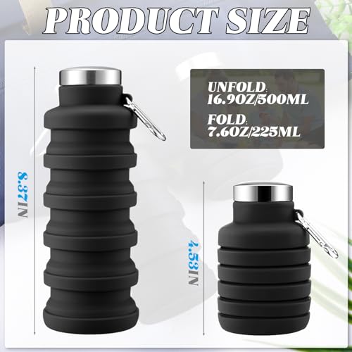 4 Pcs Collapsible Water Bottles 17 oz Reusable Silicone Foldable Travel Water Bottle Portable Leak Proof Sports Water Bottles for Gym Camping Hiking (4 Count)