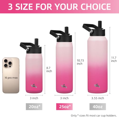 25 oz Insulated Stainless Steel Water Bottle with 3 Lids