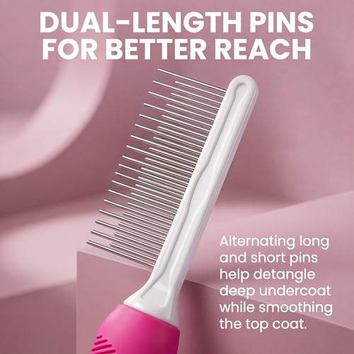 Poodle Pet Detangling Pet Comb with Long & Short Stainless Steel Teeth for Removing Matted Fur