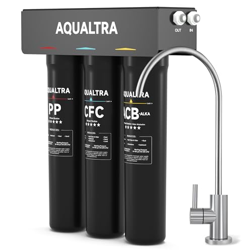 USF-3F-15 Slightly Alkaline Under Sink Filter System, 8K-40K Gal with Faucet, Reduce PFOA, PFOS, Chlorine, Lead, Mercury, Chloramine, Fluoride, Microplastics Particles, Bad Taste & Odor