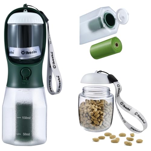 Dog Water Bottle with Food Container & Poop Bag Holder & Filter