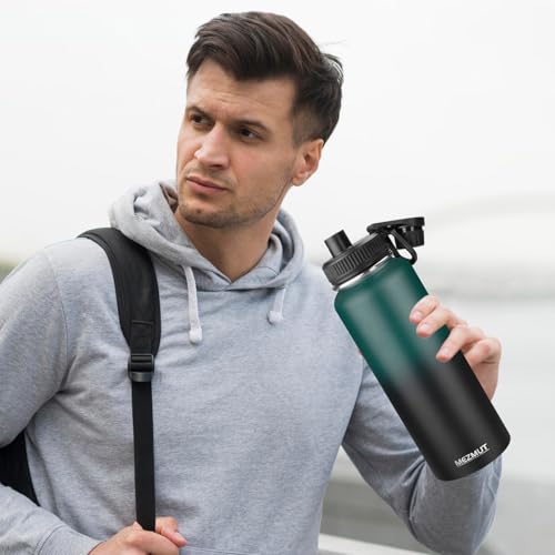 40oz Large Metal Sports Insulated Water Bottle with 2 Lids