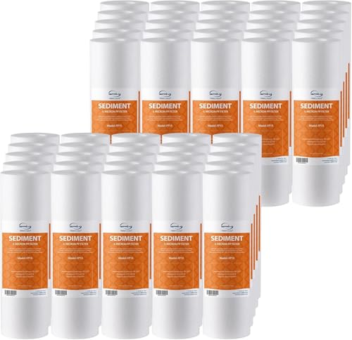 FP15X50-N, NSF Certified, 5 Micron 10"x2.5" Multi-layer Sediment Water Filter Cartridges, 50-Pack (50 Count)