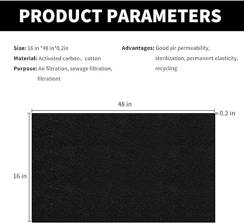 Cut-to-Fit Activated Carbon Filter Sheet Charcoal Air Vent Filters Pad Black Range Hood AC Replacement Fabric Filter 2 Pack 16" x 48" x 0.125" (2 Count)