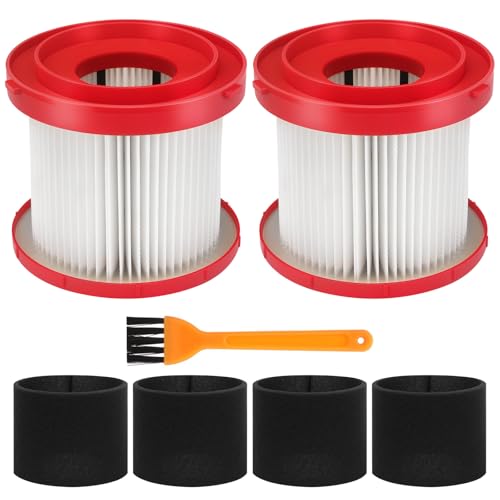 2 Pack 49-90-1900 Wet Dry Vacuum Filter Compatible With Cordless M18 Vacuum 0780-20 0880-20, with 4 Foam Sleeve Filters & 1 Brush (2 Count)