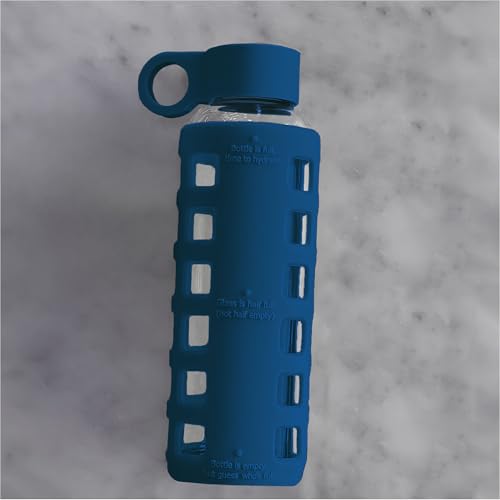 40oz / 32oz / 22oz / 12oz Borosilicate Glass Water Bottle with Time & Volume Markers, Silicone Sleeve, Stainless Steel Lid | Reusable Glass Bottle for Water & Juice (12oz Chinese Porcelain)
