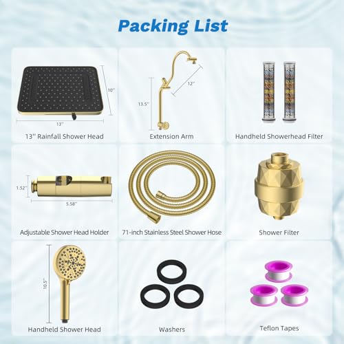 5 spray Dual Filtered Rainfall Shower Head with 10 Spray Handheld
