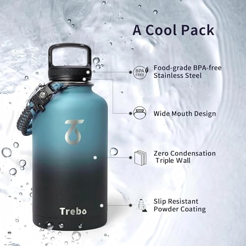 64 oz Water Bottle Stainless Steel with 3 Lids