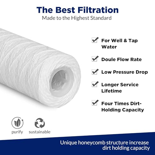 42 Pack 5 Micron 10"x2.5" String Wound Whole House Water Filter Cartridge (42 Count)