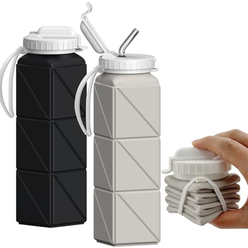 Collapsible Water Bottles with Straw 21 oz (2 Count)