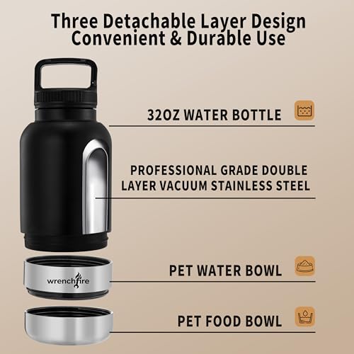 32 oz Instulated Stainless Steel Dog Water Bottle with 2 Detachable Bowls (680 Gram)