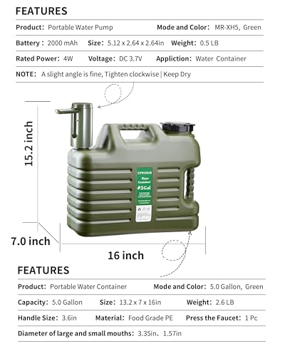 5 Gallon Water Jug with Rechargeable Touch Pump