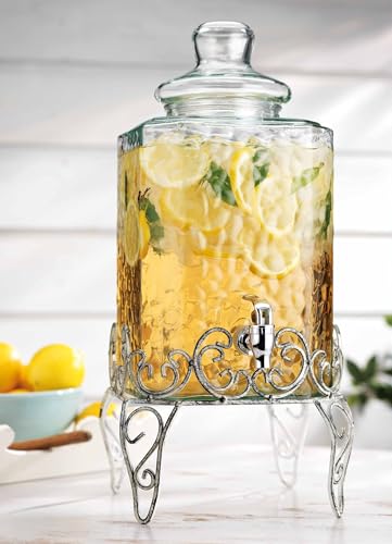 2.5 Gallon Classic Hammered Glass Beverage Dispenser with Elegant Stand