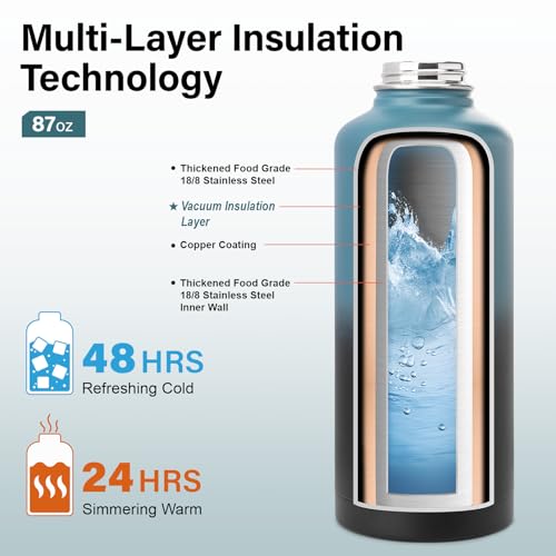 Insulated Water Bottle with Portable Carrier Bag for Outdoor 87 oz