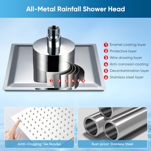 8 Inch Square Rain Shower Head with Filter for Hard Water