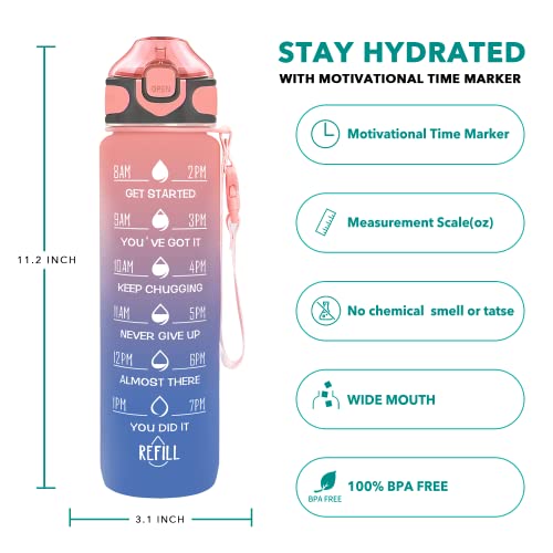 32 oz Drinking Water Bottle with Times to Drink and Straw