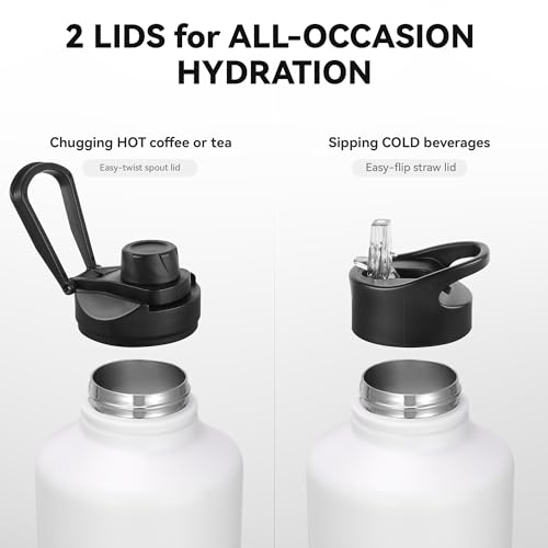 64 oz Insulated Water Bottle with Straw & Spout Lids