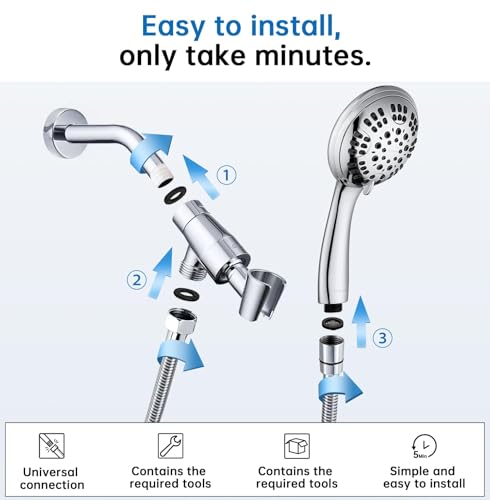 Shower Head with Metal Shower Holder and Long Hose