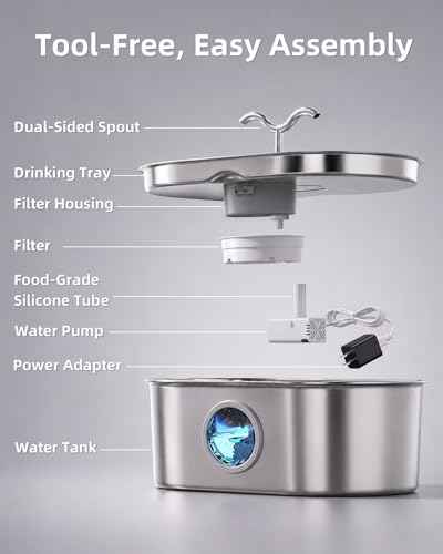8L/270oz/2Gallon Stainless Steel Dog Water Fountain Pet Fountain