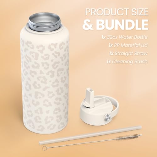 Leopard Water Bottle 32oz Stainless Steel Vacuum Insulated with Lid