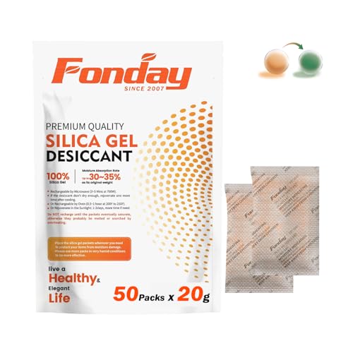 20Gram 50Packets Fonday Moisture Indicating Silica Gel Desiccant Packs (50 Count)