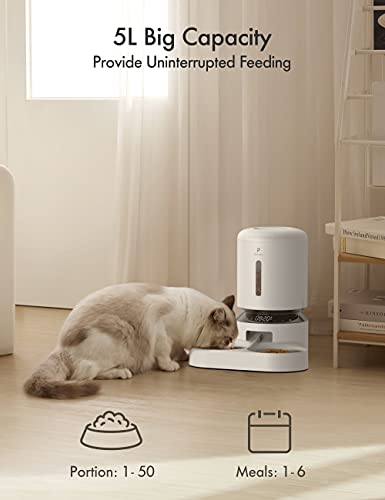 Automatic Cat Food Dispenser for 2 Pets 5L Auto Dog Feeder Dry Food Dispenser with Splitter & 2 Stainless Bowls