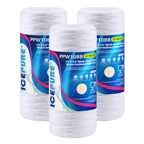 50 Micron 10”*4.5'' Whole House Sediment String Wound Water Filter Replacement filter for 84637 (3 Count)