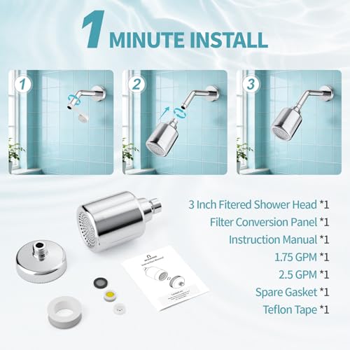2 in 1 Shower Filter and Filtered Shower Head for Hard Water