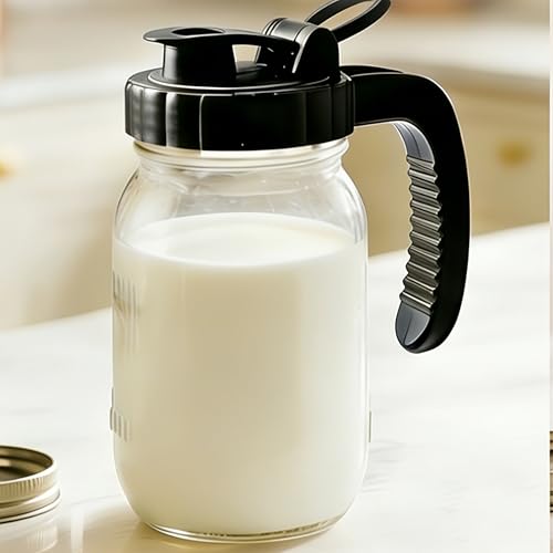 Glass Mason Jars Pitcher 32 Oz Pour Spout Lids & Handle (2 Count)