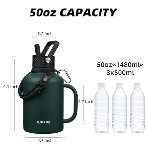 50oz Insulated Water Bottle with Straw Lid Stainless Steel Water Jug